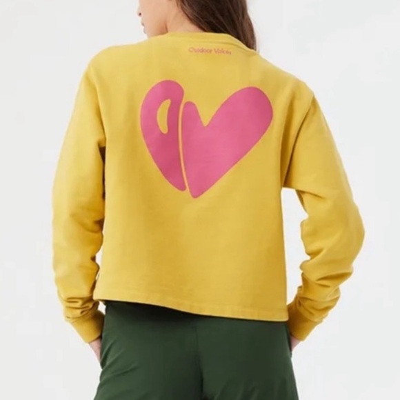 Outdoor Voices Love Without OV Cropped Yellow Sweatshirt - Picture 2 of 5